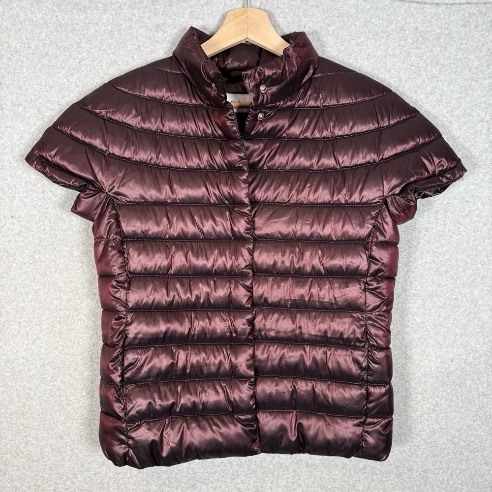 Calvin Klein Sorona Aura Short Cap Sleeve Puffer Jacket Vest Size XS Maroon